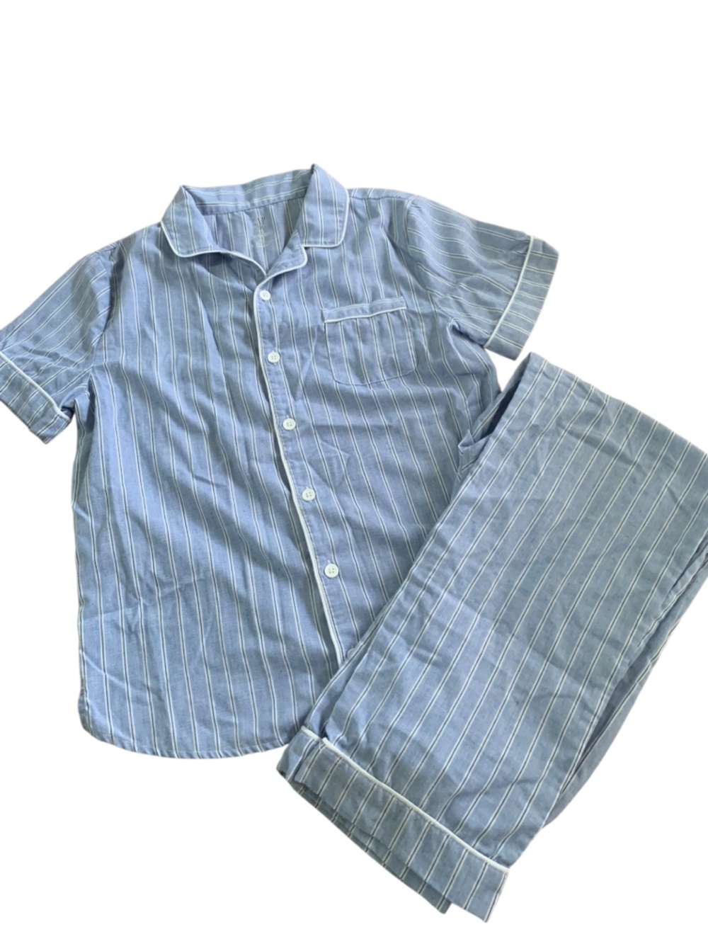 GAP Lightweight Light Blue Striped Short-Sleeve Button-Up Pajama Set- UNISEX